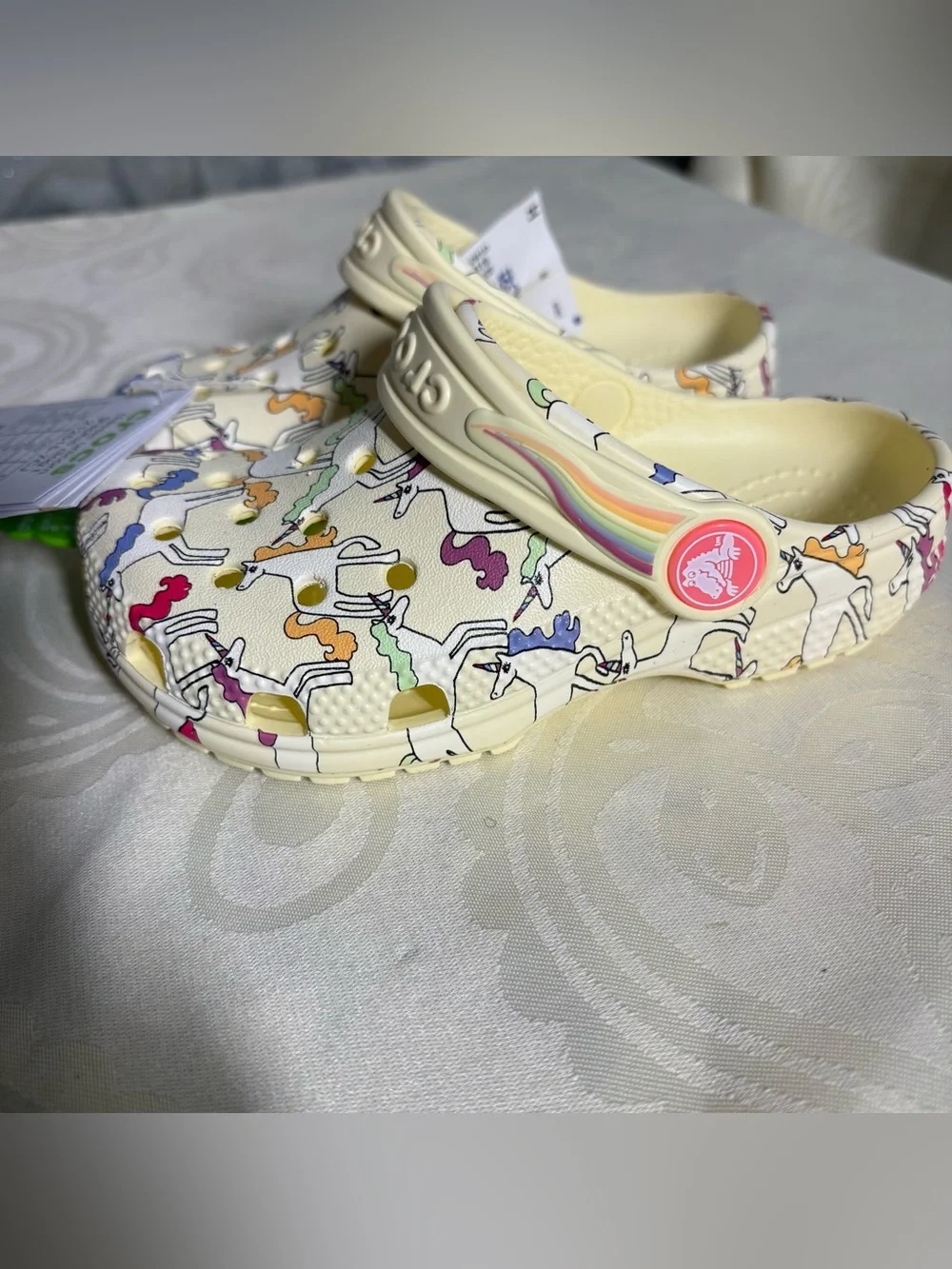 CROCS Kids Cream Unicorn-Print Clog with Rainbow Strap